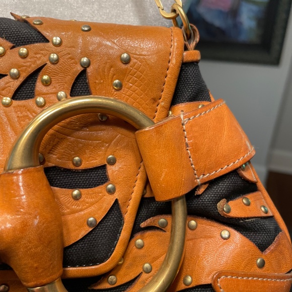 Rare Designer Gucci Studded with Horse Bit Black/Brown Bag - Picture 9 of 11
